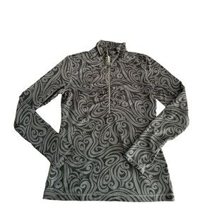 Athleta Womens Gray Black Swirl Zip Pullover Long Sleeve Workout Top Small
